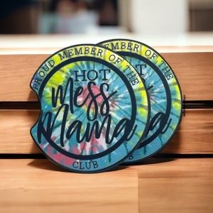 Tie Dye Hot Mess Mama Car Coaster 2 Pack